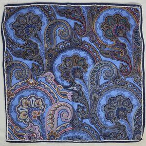 Made in Italy 100% Silk Blue Print Square Scarf 17”x17”